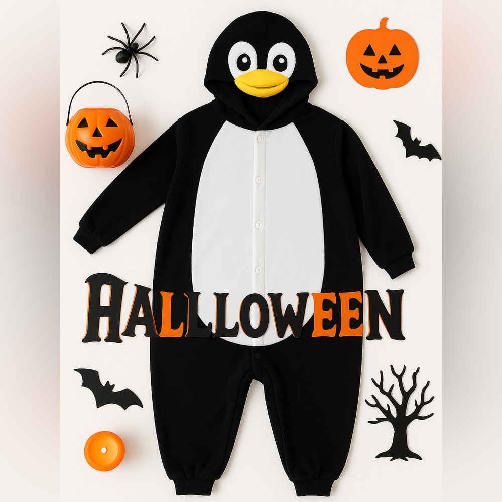 Dressber Penguin Costume Adult Pajama L Fleece Suit w/ Tail